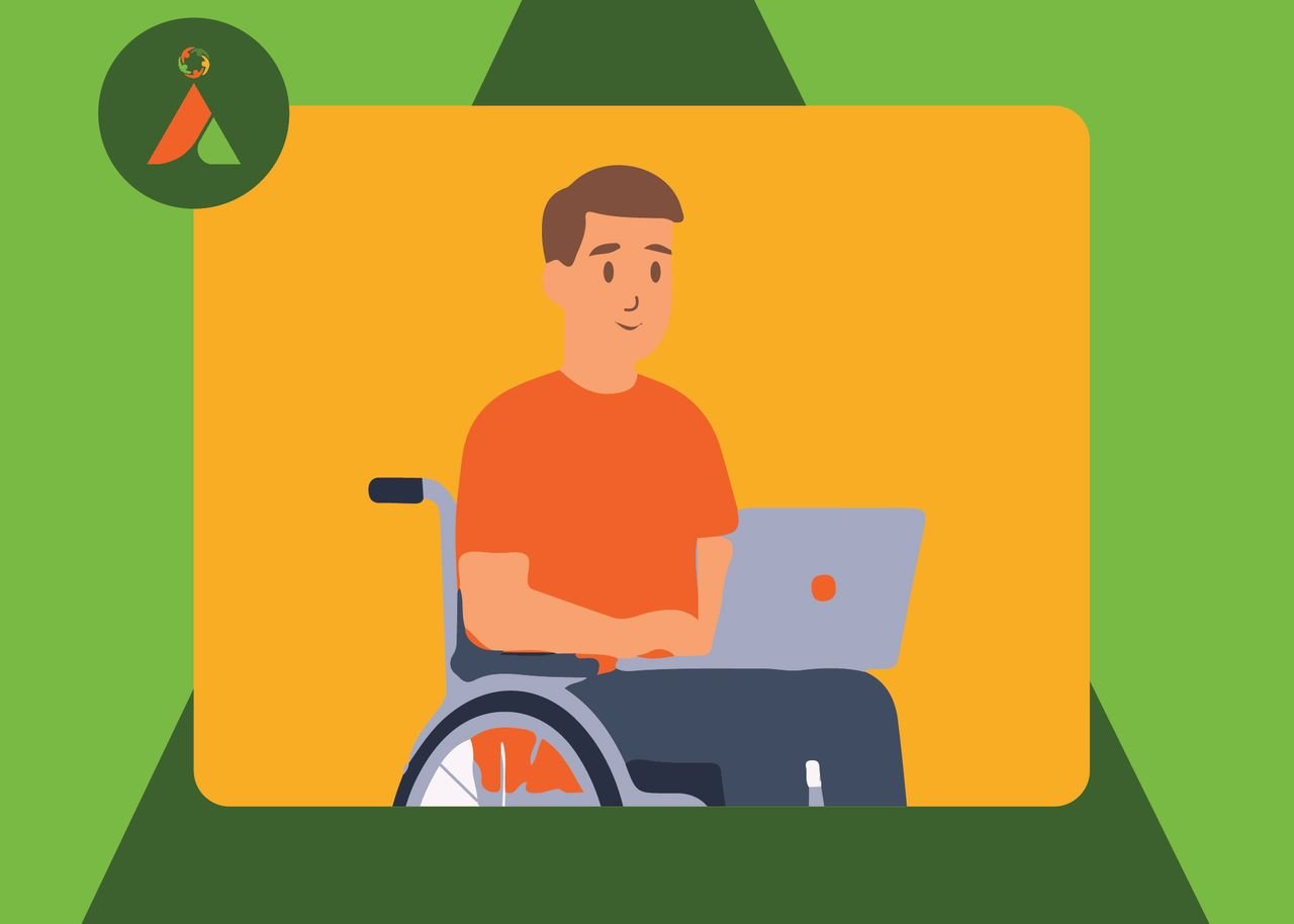 A wheelchair user working on a laptop, representing accessible digital tools and technology.