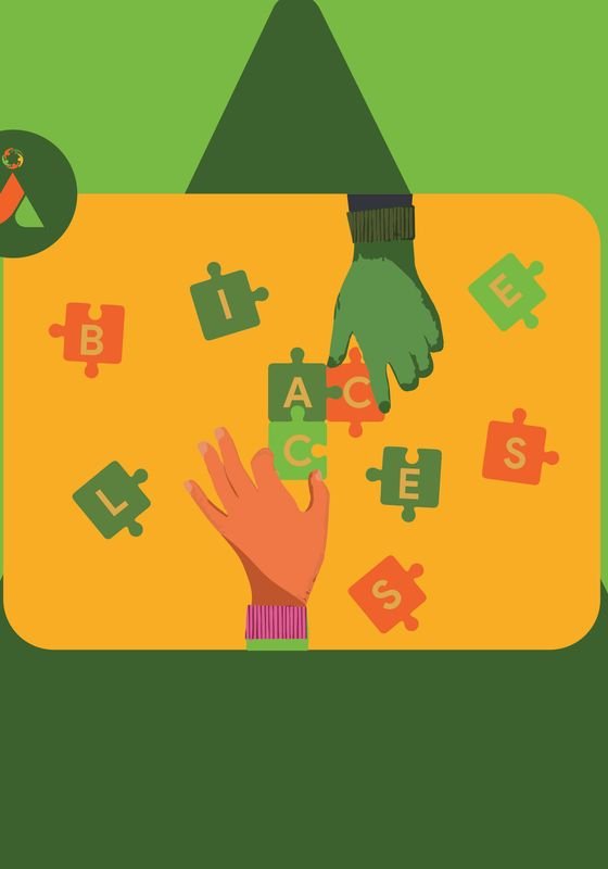 Two hands connecting puzzle pieces spelling ACCESS, representing accessible collaboration.